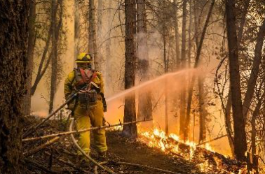 Firefighter putting out fire